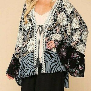 Gigio Umgee Kimono Zebra Floral Ruffle Boho